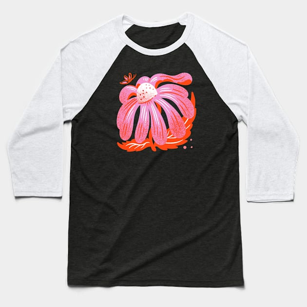 Orange pink Daisy Baseball T-Shirt by JordanKay